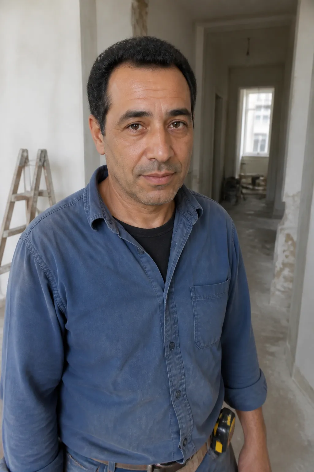 Karim, conducteur de travaux, sur un chantier de rénovation d’appartement ancien
